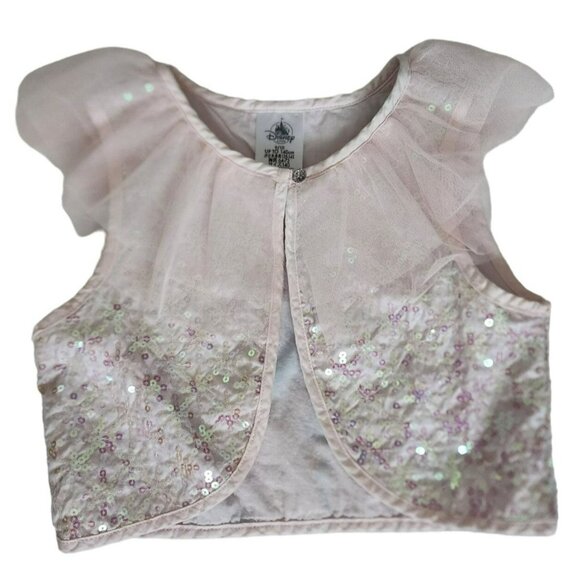 Disney Girls Tulle Flutter Sleeve Cropped Sequined Snowflakes Vest Size 9/10 - Picture 4 of 9